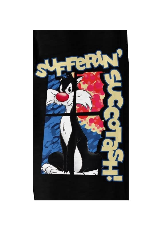 Bioworld Looney Tunes Sylvester Sufferin' Succotash! Youth Black Graphic Jogger Pants2