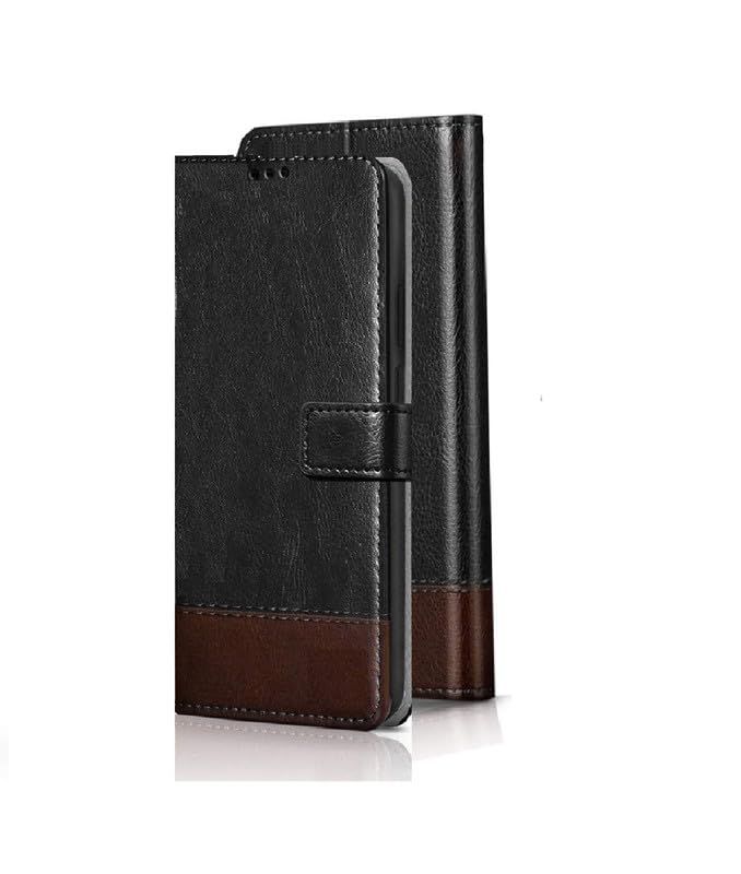 Image of Perkie Handmade Zorro Series Faux Leather Wallet Flip Case Kick Stand Magnetic Closure Flip Cover for Motorola Moto G54 5G (Black with Brown)