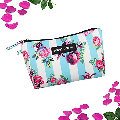 Betsey Johnson 8.5 Inch Zipper Cosmetic Pouch Small Toiletry Bag Lightweight Durable Polyester Organizer with Inner Zipped Pocket Good For Makeup Accessories and Travel Needs (Hummingbird Floral)2