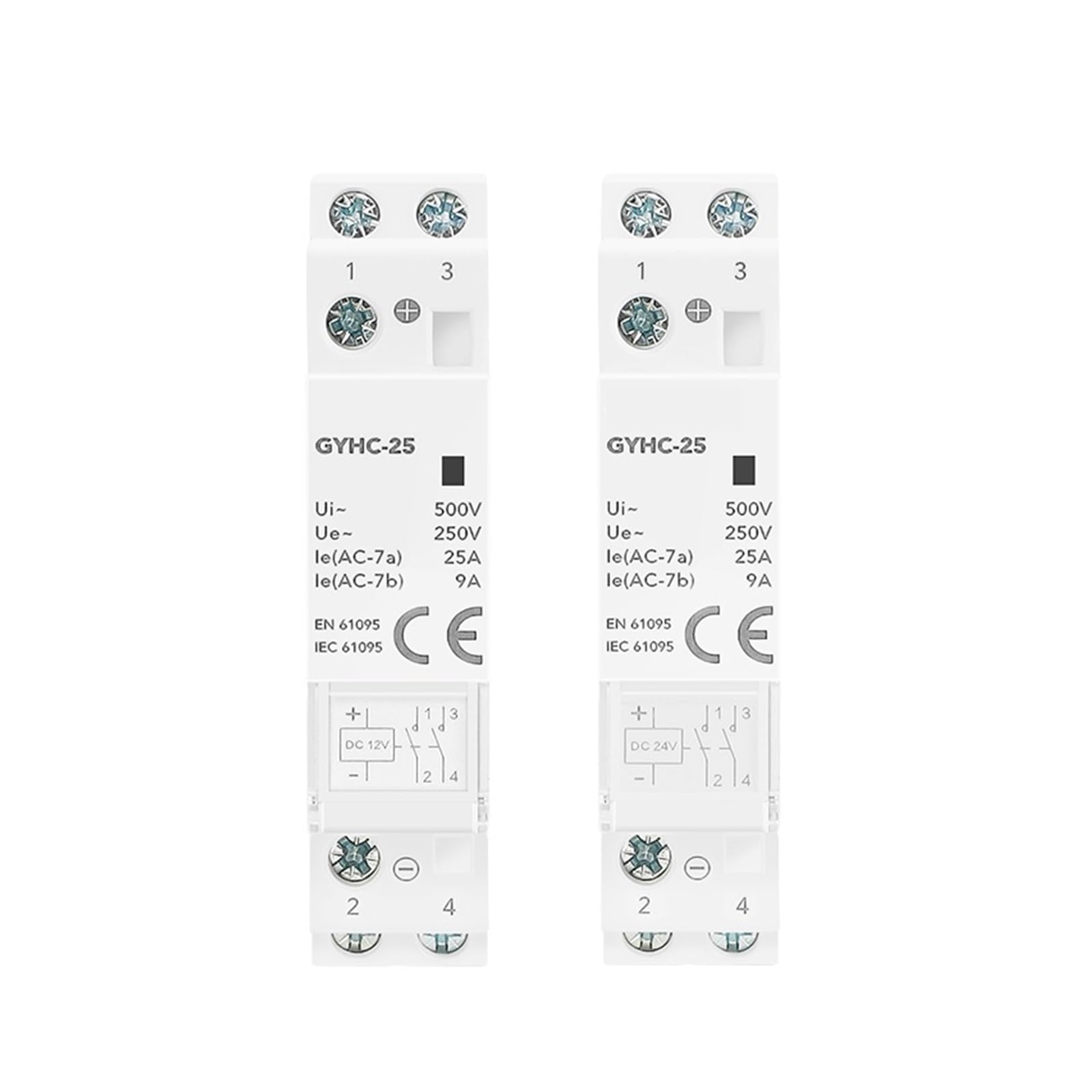 PWANUIGTE Contactor DC12V DC24V Coil Voltage 25A 2NO 2NC 1NO1NC 50/60Hz AC220V Main(2P 25A 2NC DC12V)