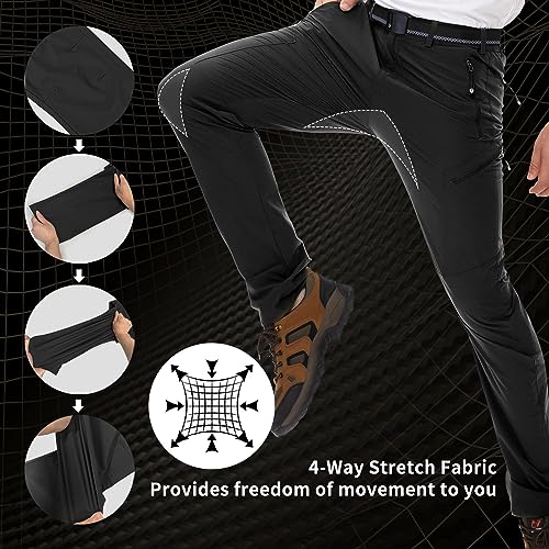 Noukow Men's Outdoor Hiking Pants, Quick Dry Lightweight Waterproof Work Pants For Men, Stretch Joggers Golf Travel Pants With 6 Zip Pockets And Belt Black #TOP2