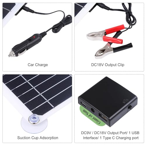 Kit inicial de painel solar (USB + Tipo-C) - Painel solar monocristalino 200W + Controlador de carga