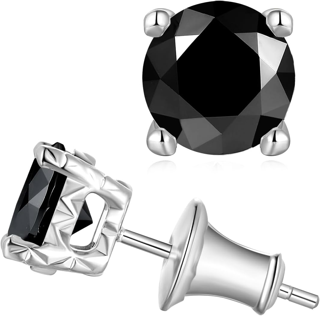 Moissanite/Emerald/Saphhire/Ruby Stud Earrings, Solid 925 Sterling Silver Hypoallergenic, Using CNC Technology, 4mm/5mm/6.5mm/8mm Round Studs, Pretty Everyday Post Earrings