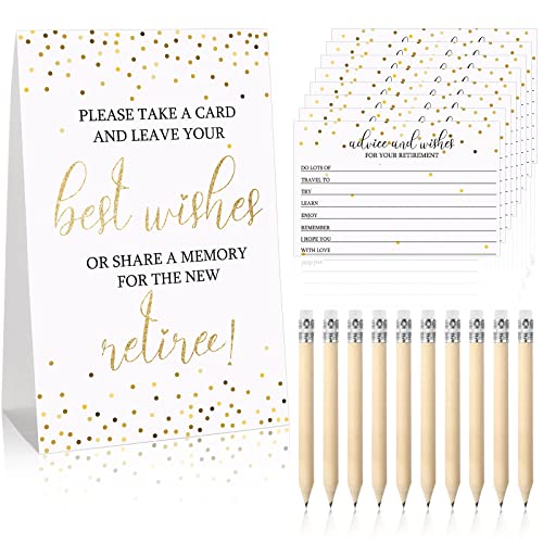 Fumete 50 Pcs Retirement Party Advice and Wishes Cards with 10 Small Pencils 1 Cardstock Place Card...