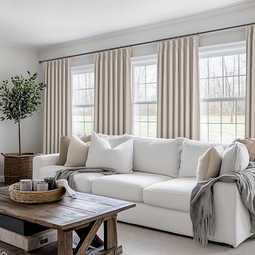 Image of GreyFlax Black Out 54 Inches Long Boho Small Curtains 2 Panels Set, Farmhouse Short Curtain for Bedroom /Bathroom /Kitchen Thermal Insulated Flax Linen Pinch Pleated Bay Window Drapes (40 inchWx54 inchL)