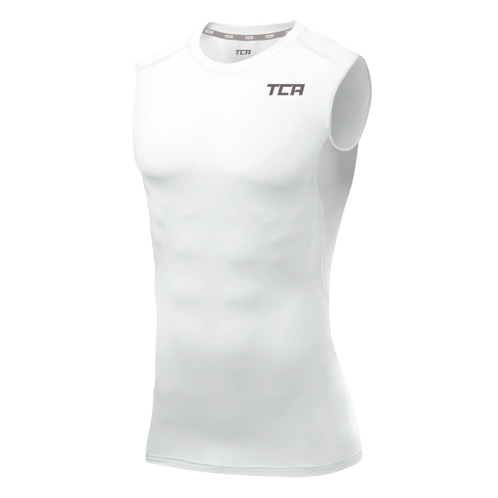 TCA Men's HyperFusion Compression Shirt - Base Layer Workout Training Running Gym Compression Vest - White, XL