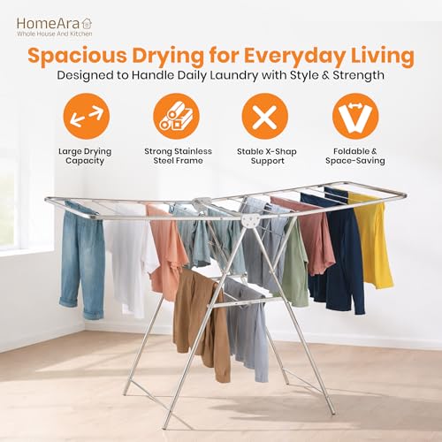 Image of Premium Heavy Duty Foldable Stainless Steel Cloth Drying Stand (Butterfly Design) | 3 Tier Mirror Finish | Space Saving Wall Mounted Laundry Rack for Clothes, Towels, Balcony & Bedroom