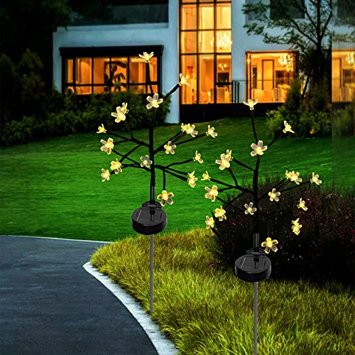 Solar Gartenleuchten für Außen, ZQX 2 Stück 20 LED Solar Kirschblüten Solarlampen, Wasserdicht 2 Modi Solar Kirschblütenbaum Solarleuchte Blume Lichter Gartendeko für Innenhöfe Landschaft (Warmweiß) Cover
