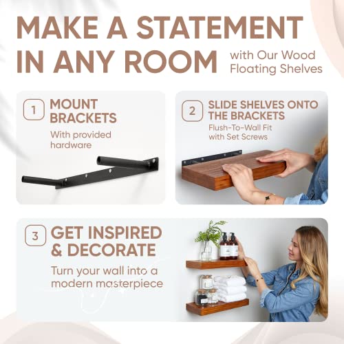 Homeforia Rustic Farmhouse Floating Shelves - Bathroom Wooden Shelves For Wall Mounted - Thick Industrial Kitchen Wood Shelf - 16 X 6.5 X 1.75 Inch - Set Of 2 - Honey Oak Color #TOP4