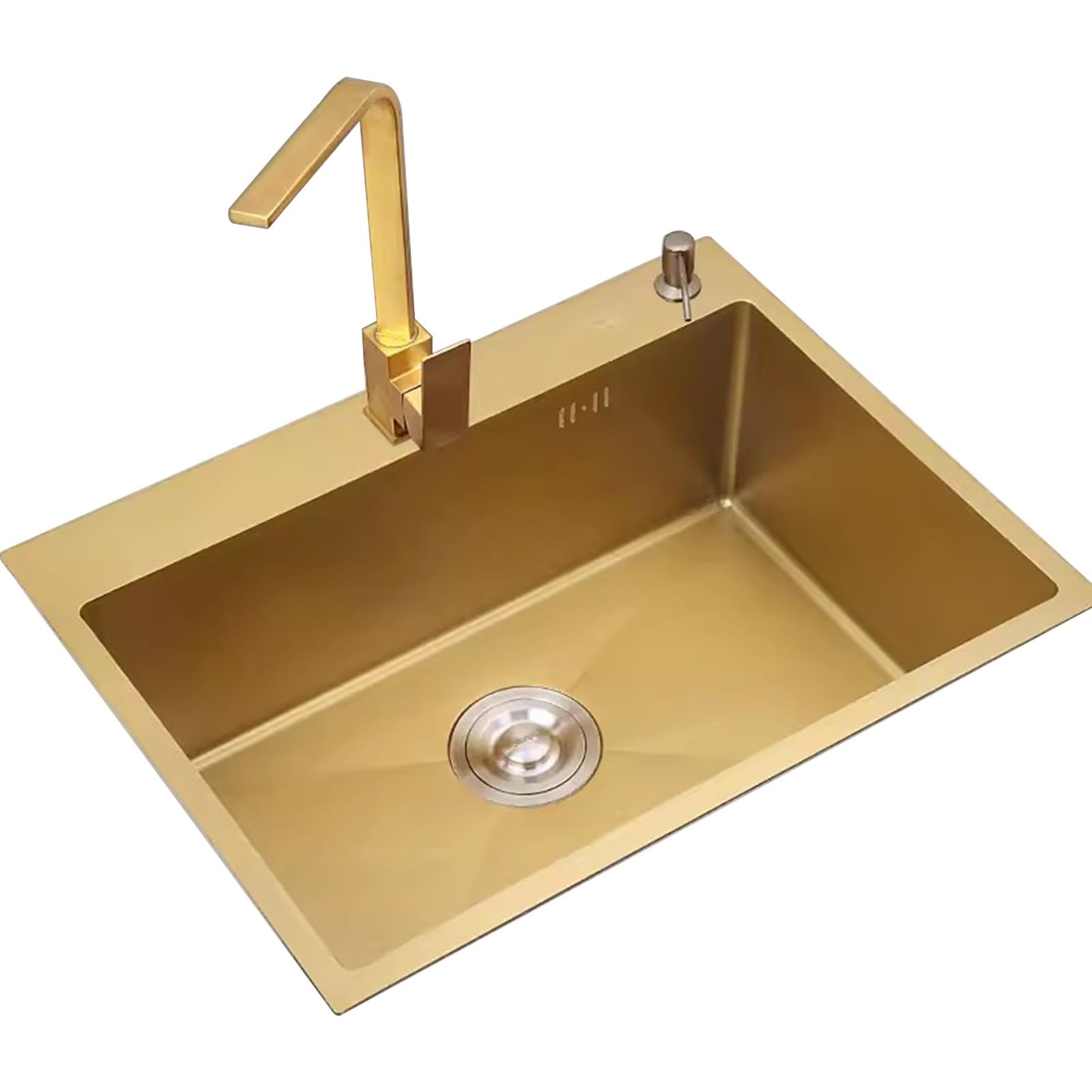 YADZISW Stainless Steel Sink Gold Kitchen Single Bowl Golden Faucet Thickened Panel Including Accessories(60x45cm)