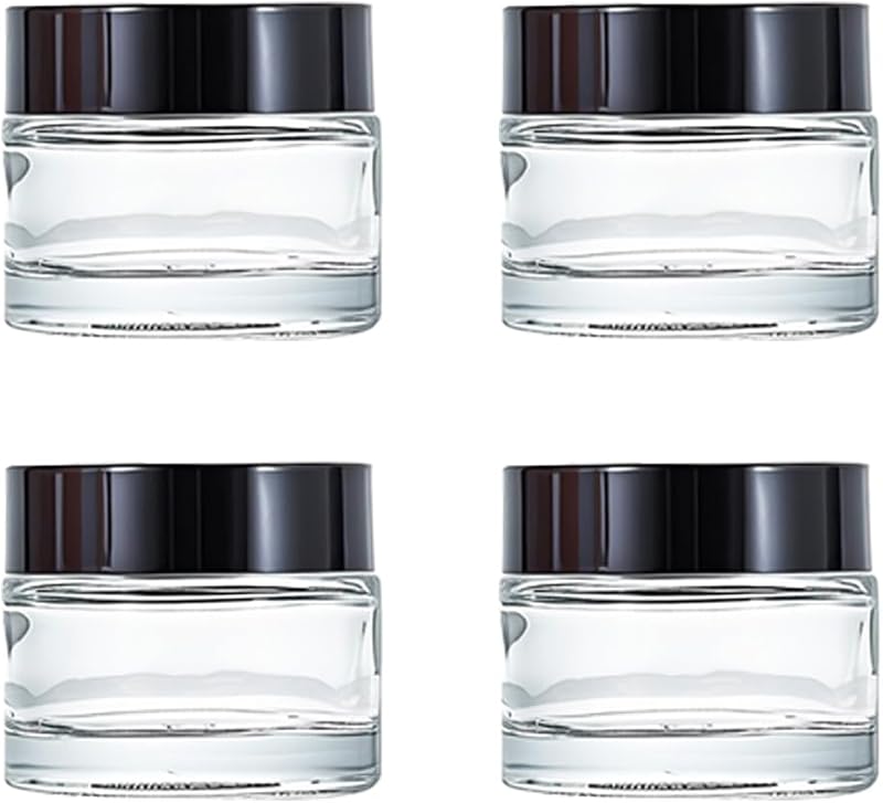 ROHIJALE Frascos de Vidro Transparentes para Cosméticos com Tampa Preta, 15 mL, Pacote com 4