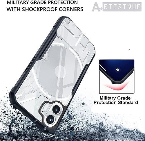 Image of A rtistque Clear Hard Transparent Acrylic Armor Anti-Drop Shockproof TPU Edge Back Cover Case for Nothing Phone 2 - Black