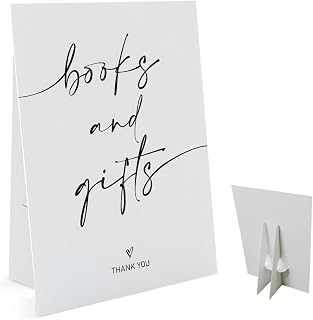 Books and Gifts Sign(8 x 11 Inch Table Sign with Holder), Minimalist Baby Shower Decoration Sign, Bridal Shower Baby Shower Favors for Guests, Thank You Sign-BSLP03