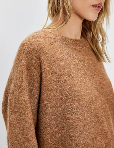 Yeokou Women Sweater Tee Casual Crewneck Short Sleeve Pullover Top Ribbed Knit Loose Shirt