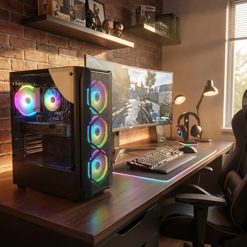 Image of STGAubron Gaming PC Desktop Computer, Intel Core i7 up to 3.9GHz, Radeon RX 5500XT 8G, 16GB RAM, 512GB SSD, WiFi 6, BT 5.2, RGB Fan x 4, Windows 11 Home