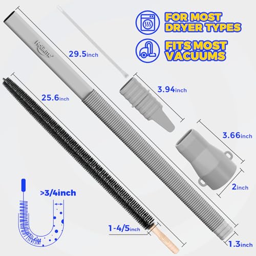 Image of Holikme Dryer Vent Cleaner Kit, Vacuum Hose Attachment, 2-Piece, Gray