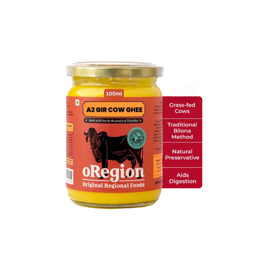 oRegion A2 Milk Pure Gir Cow Premium Desi Ghee (100ml),100% Organic from Grass-Fed Cows, Vedic Bilona Method, Curd Churned, Pure, Natural & Healthy, Lab Tested, Immunity Booster, Glass Jar (B0C8FP9HMF) Amazon Price History, Amazon Price Tracker
