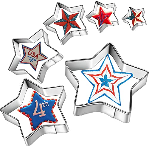 6 Pieces Star Cookie Cutters, 3D Christmas Tree Cookie Cutter Set, 4Th Of July Cookie Cutters, Assorted Sizes Stainless Steel Star Shapes, Molds For Making Biscuit Molds Fondant Decorations #TOP1