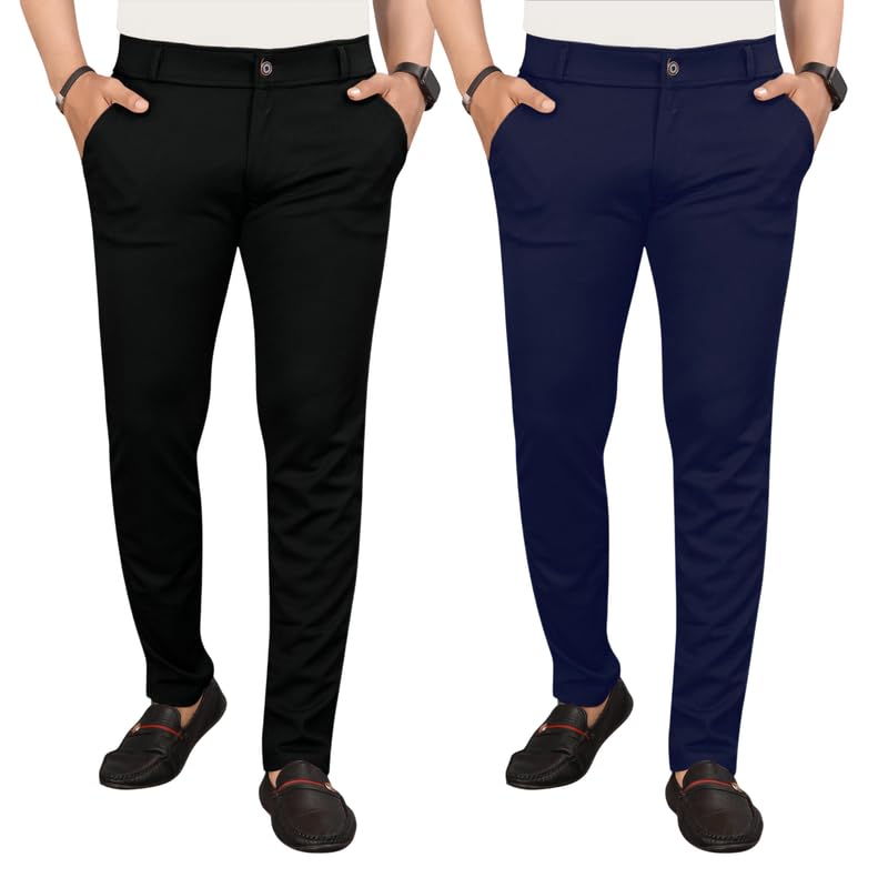 Men Slim Fit Stretchable Trousers with Pockets | Lycra Blend | Wrinkle-Resistant, Breathable, Ideal for Office & Casual Wear | Pack of 2-image-15