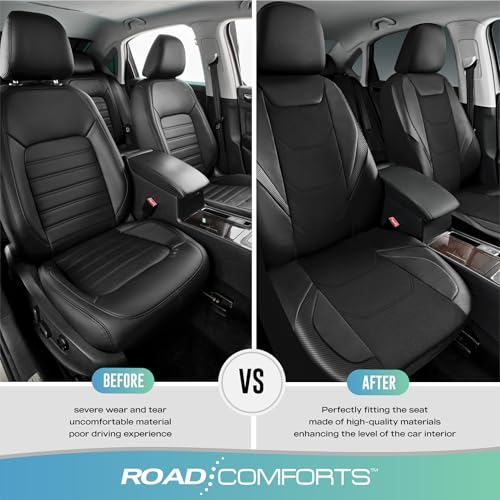 Image of Car Automotive Seat Cover, Sport Carbon Fiber with Breathable Mesh Front Seat Cover, Solid Black Color Car Seat Protectors, Automotive Interior Covers, Universal Fit for Cars, SUV and Trucks