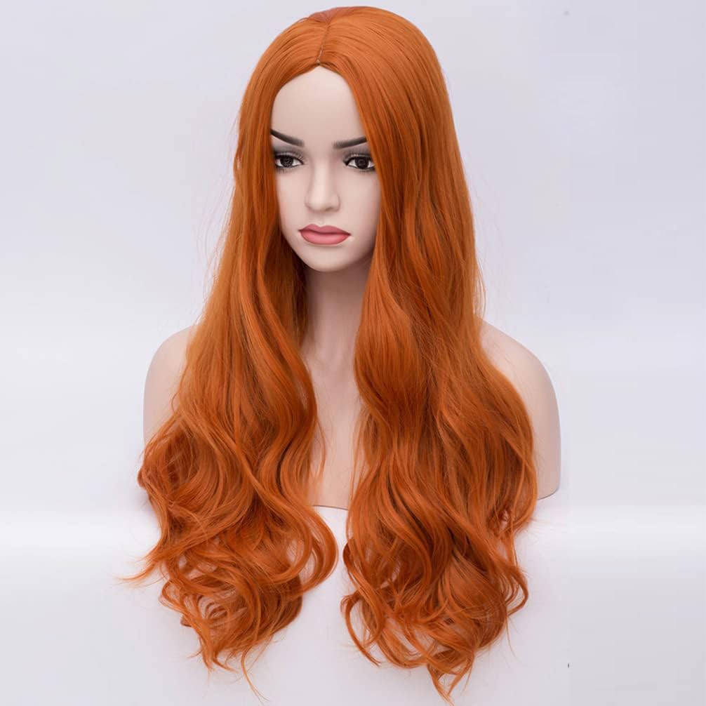 BERON Orange Wig Long Curly Wig Orange Wigs for Women Ginger Wigs Heat Resistant Synthetic Hair with Hairnet - Image 3