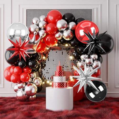 Image of 6pcs 22 inch Black Silver Red Star Balloons and 4D Large Foil Balloons, Black Silver Foil Star Balloon Red 4D Aluminum Balloon For Birthday Baby Shower Party Wedding Graduation Decorations