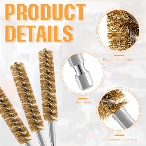 Image of Geiserailie Bore Brush Bristles Wire Brush for Power Drill Cleaning Wire with Hex Shank Handle for Power Drill Cleaning(5 Pieces,Copper)