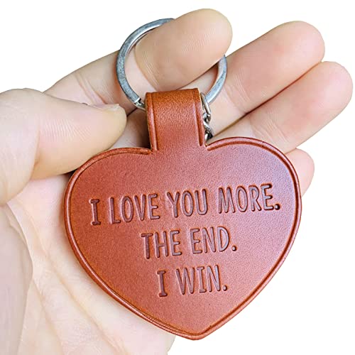 HMza Handmade I Love You More The End I Win Funny Heart Leather Keychain Gift for Him Her...