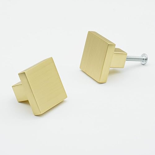 Miniatura 4 de FURFITT Paquete de 10 pomos cuadrados de latón cepillado para gabinetes de 1-316 pulgadas de longitud de aleación de zinc sólido para cajones y