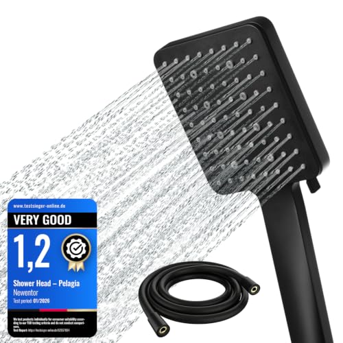 Shower Head with Hose 1 5M 6 Modes Universal Fitting(G1/2) Square Black