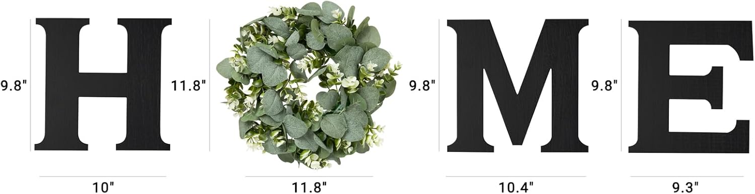 Mkono Farmhouse Wall Home Sign with Artificial Eucalyptus for O Rustic Wooden Hanging Letters Decorative Wall Art Decor for Living Room Kitchen Entryway Housewarming Gift, Black