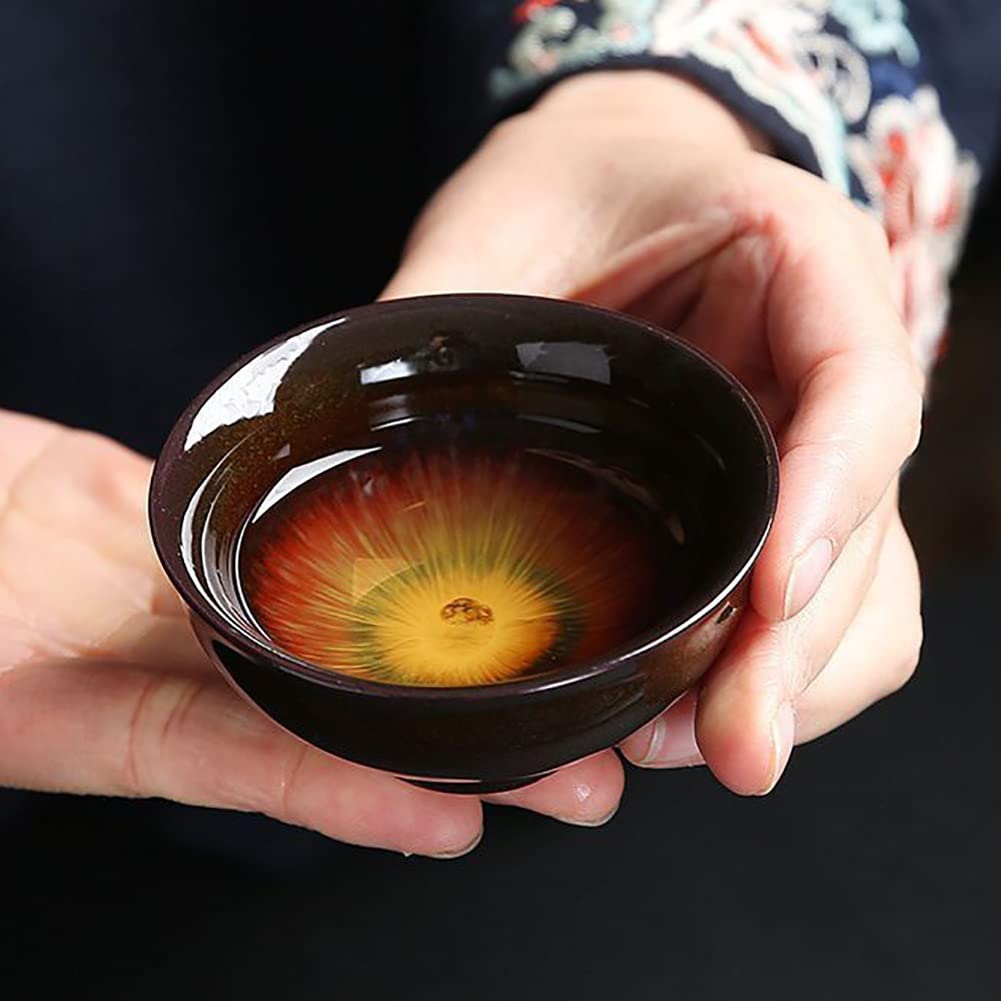 4/6-teiliger Satz Keramikbecher, Keramik Tasse Ohne Henkel, Chinesische Teetasse Keramik Sake Set Sake Tassen Becher Keramiktasse Porzellan Teebecher Traditionelle Teeschalen Keramik-Becher Set (Colo