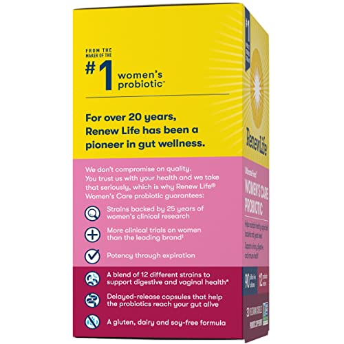 Renew Life Probiotics For Women, 90 Billion Cfu Guaranteed, Probiotic Supplement For Digestive, Vaginal & Immune Health, Shelf Stable, Soy, Dairy & Gluten Free, 30 Capsules #TOP4