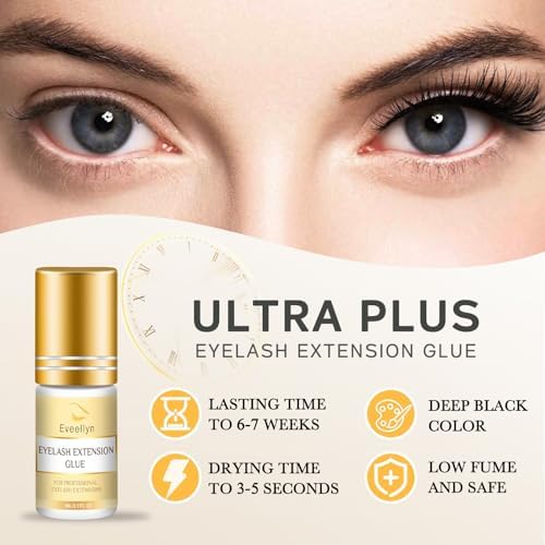 Eyelash Extension Glue, No Fume Individual Lash Glue, 2-4 Sec Drying time, 7 Weeks Retention, Professional Black Adhesiv for Semi Permanent Lash Extensions Waterproof Lash Clusters Glue for DIY