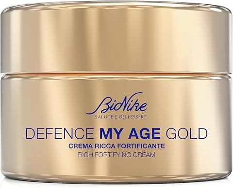 Bionike Defence My Age Gold - Crema Viso Ricca Fortificante Anti Age con Burro di Karitè, Rimpolpa e Nutre le Pelli Mature, Dona Compattezza ed Elasticità alla Pelle, 50 ml