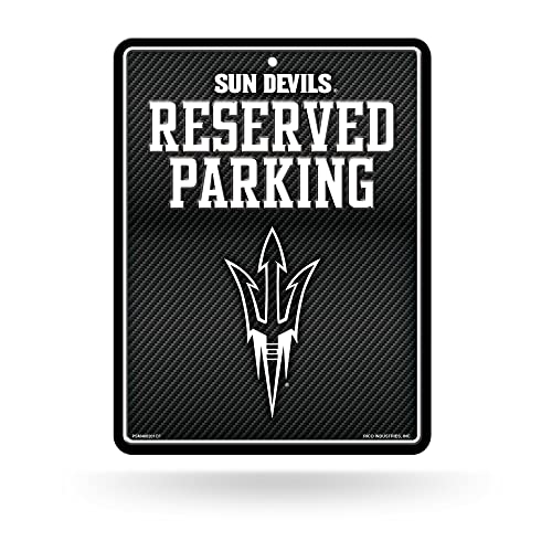 Rico Industries NCAA Arizona State Sun Devils - ASU Carbon Fiber 8.5" x 11" Carbon Fiber Metal Parking Sign - Great for Man Cave, Bed Room, Office, Home Décor
