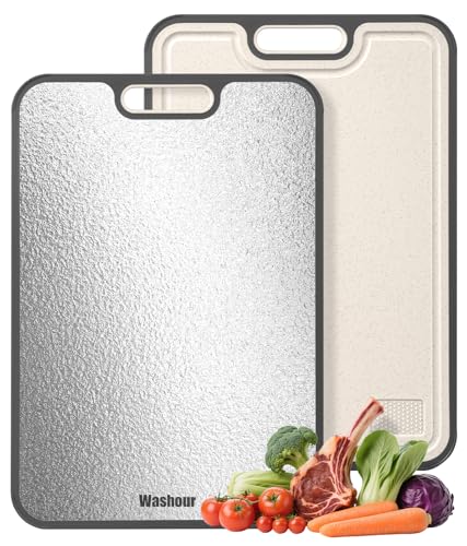 Image of Non Toxic Cutting Board for Kitchen, Food Grade Stainless Steel Cutting Boards 2 in 1 Double Sides, Non Slip Cutting Mat15.9 inch inch