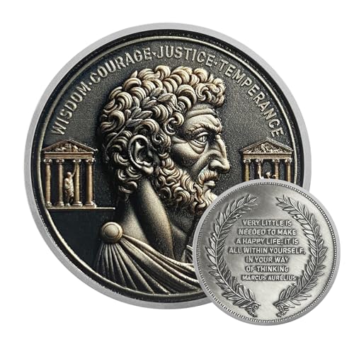 Stoische Philosophie Münze – Inspirierende Nachdenkliche Münze – Römische Kardinaltugenden Herausforderungsmünze,Motivierende Geschenke für Männer, Frauen und Kinder