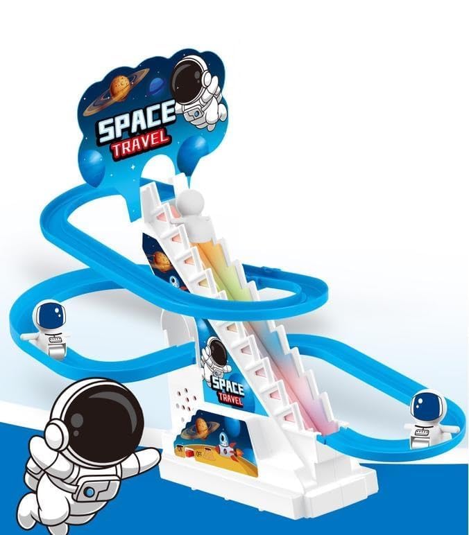Image of WireScorts Space Travel Music Track Toy with Climbing Stairs, Flashing Lights & Music I Battery Operated Slide Toy for Kids 3+ Years I Fun Spiral Track Playset for Boys & Girls