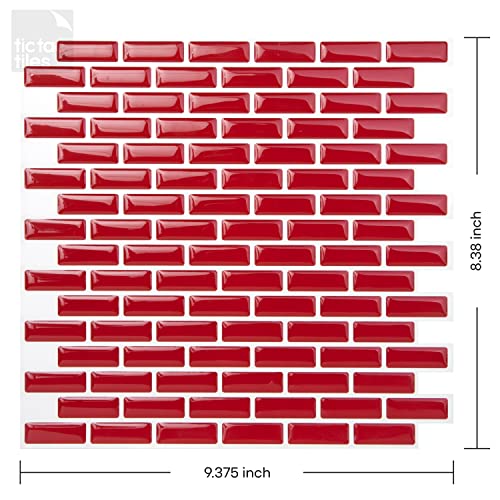 Tic Tac Tiles Peel And Stick Self Adhesive Removable Stick On Kitchen Backsplash Bathroom 3D Wall Sticker Wallpaper Tiles In Brick Designs (Rosered) (10 Sheet) #TOP26