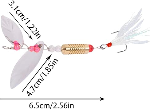 Spinnerbait Fishing Lures - Sequin Bait Lures, Feather Treble Hooks | Long Distance Cast Spinner Bait, Freshwater and Salt Water Fishing Accessories Bass Trout Predator Fish Lure Set