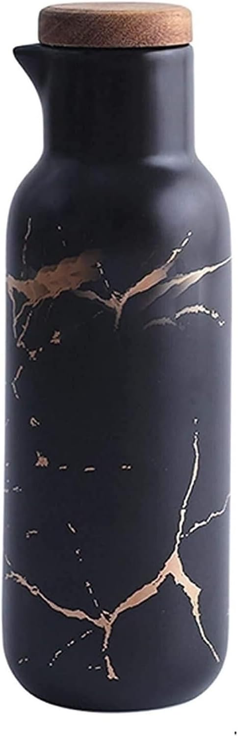 Oil and Vinegar Dispenser Oil and Vinegar Dispenser, Oil Bottle,(380 ML),Ceramic Tabletop Bottle-Modern marble Ceramic Dinner Liquid Condiment cooking (Color : Black)