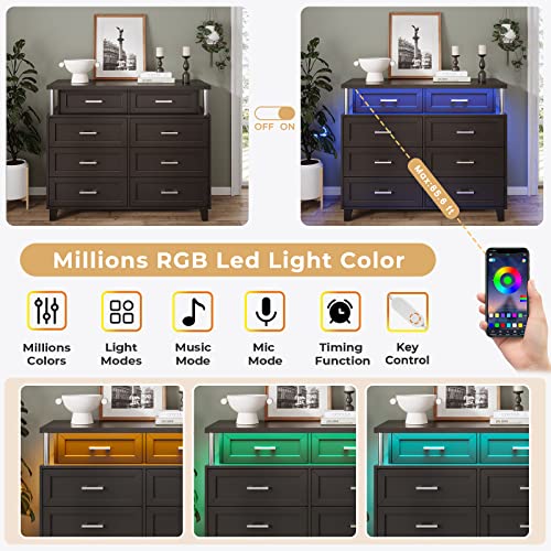 Aogllati Black Dresser For Bedroom With 8 Drawer Dresser & Led Lights, Dressers & Chests Of Drawers With Column Design, Modern Bedroom Wood Long Closet Dresser For Bedroom #TOP3
