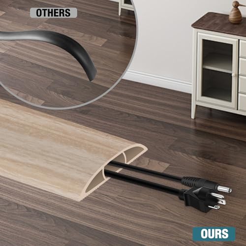 Image of Floor Cord Cover, Cable Protector, 0.63W x 0.31H inches, Wire Cover for Extension Cords, Floor Cable Covers Prevent Cable Trips (Wood Light Yellow, 50-10 Feet)