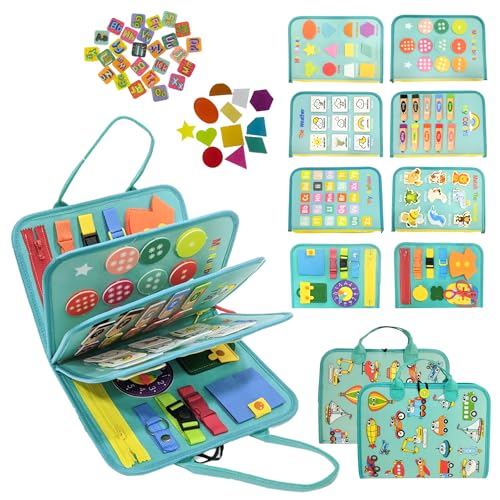 Jatsmore Montessori Busy Board for Toddlers 3-5 – Educational Sensory & Motor Skills Development Toy with 25+ Engaging Activities, Ideal for Preschool, Travel & Gift (Ride The Green Way)