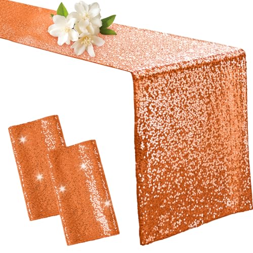 Aormenzy 2 Pack Orange Sequin Table Runner 12" x 72"