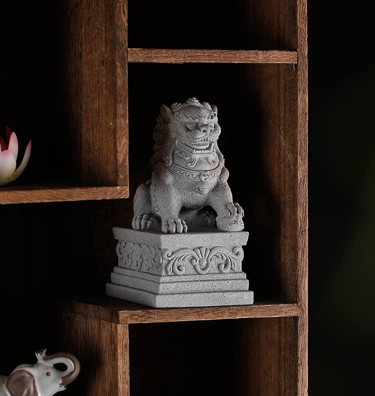 Image of livelyfish Large Asian Fu Foo Dogs Statues A Pair of Two Guardian Lion Sandstone Figurine Pets Fish Tank Aquarium Landscape Ornaments Accessories Feng Shui Decorations, XL