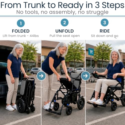 Image of Vive Ultra Lightweight Electric Wheelchair for Adults - Foldable Power Wheel Chair - Collapsible, Folding, Ultralight, Motorized, Light Weight Travel Senior Folding Mobility Aid - Weighs Just 39 lbs