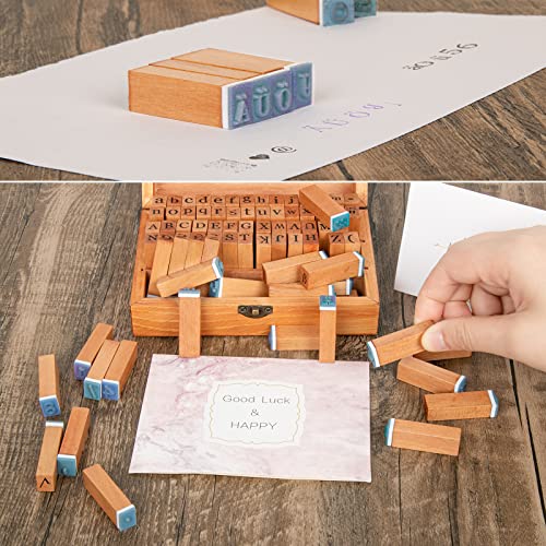 Alphabet Stempel Set, 84 Stücke Alphabet Buchstaben Briefmarken, Holz Deutsch Stempel Set,Vintage Alphabet Buchstaben Briefmarken mit Aufbewahrungs Box,Buchstaben Anzahl Symbol,für Kunst,Handwerk