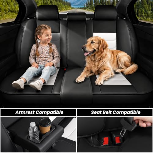 Image of for GMC Terrain 2010-2025 Seat Covers 5P (Black /White) | Waterproof car seat cover, anti-slip, breathable. Airbag compatible. Seat heating works. Easy clean. Durable stitching.